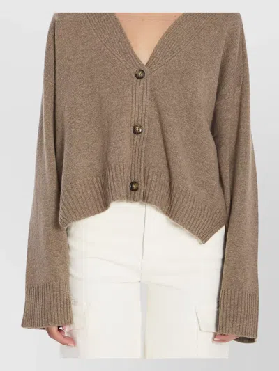 Loulou Studio Kaia Cashmere V-neck Cardigan With Ribbed Finishes In Brown