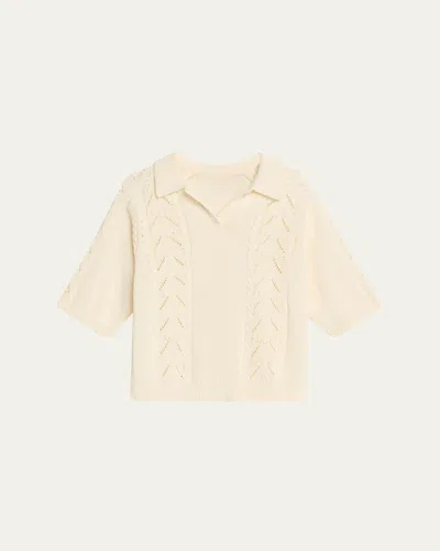 Loulou Studio Kina Pointelle & Cable-knit Cotton Polo Sweater
