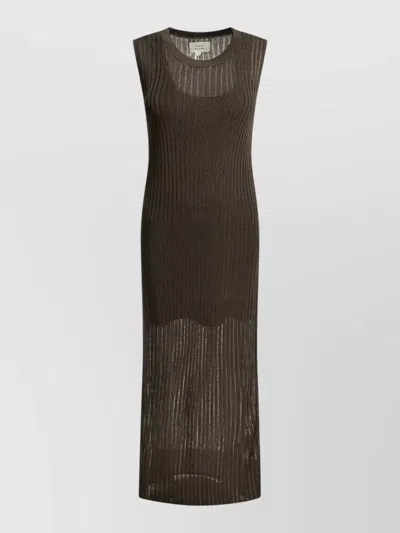 Loulou Studio Knit Dress Sleeveless Maxi Ribbed Sheer In Brown