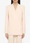 Loulou Studio Lahari Collarless Double-breasted Linen Blazer In Cream