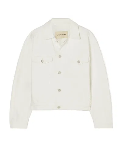 Loulou Studio Lapel Long Sleeve Denim Jacket In White