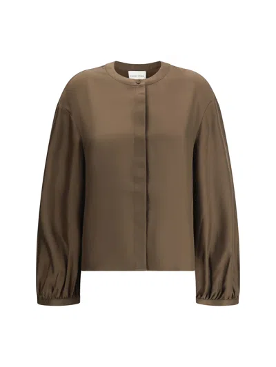 Loulou Studio Lea Voluminous Silk Shirt In Deep Taupe