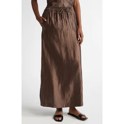Loulou Studio Loulou De Saison Liam Linen & Silk Satin Maxi Skirt In Deep Taupe
