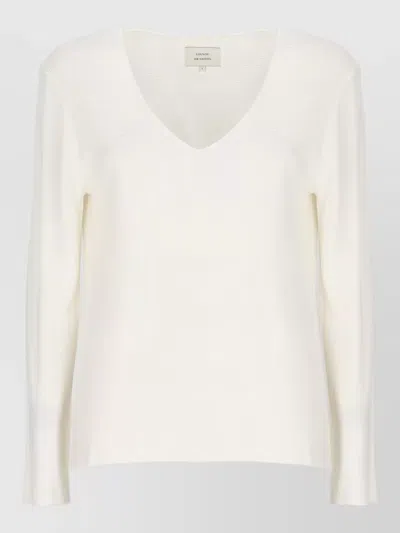 Loulou Studio Lightweight Knit V Neck Ribbed Sweater In Neutral