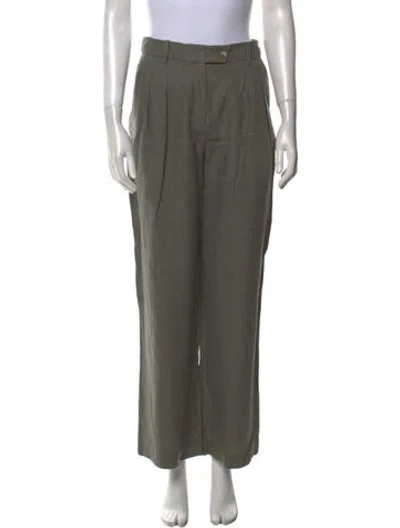 Pre-owned Loulou Studio Linen Wide Leg Pants In Green