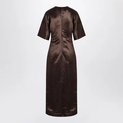Loulou Studio Long Brown Dress In Linen And Silk In Grey