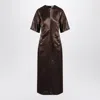 Loulou Studio Long Brown Dress In Linen And Silk