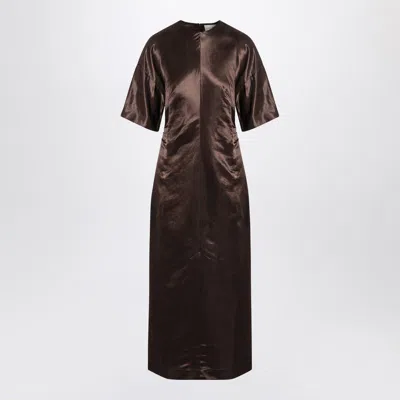 LOULOU STUDIO LOULOU STUDIO  LONG BROWN DRESS IN LINEN AND SILK