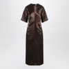 LOULOU STUDIO LONG BROWN DRESS IN LINEN AND SILK