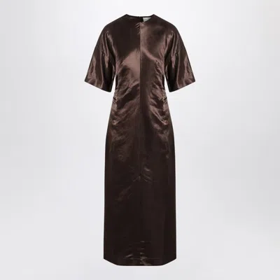 LOULOU STUDIO LONG BROWN DRESS IN LINEN AND SILK