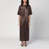 Loulou Studio Long Brown Dress In Linen And Silk In Grey