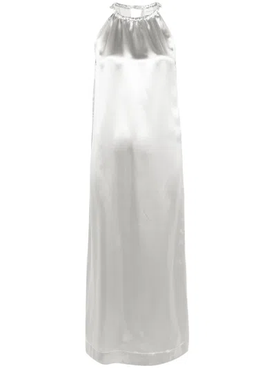 Loulou Studio Morene Metallic Silk-blend Charmeuse Midi Dress In Grey