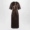 Loulou Studio Long Brown Dress In Linen And Silk