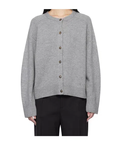 Loulou Studio Gray Round Neck Cardigan In Moon Grey