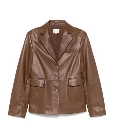 Loulou Studio Long-sleeved Leather Jacket In Brown
