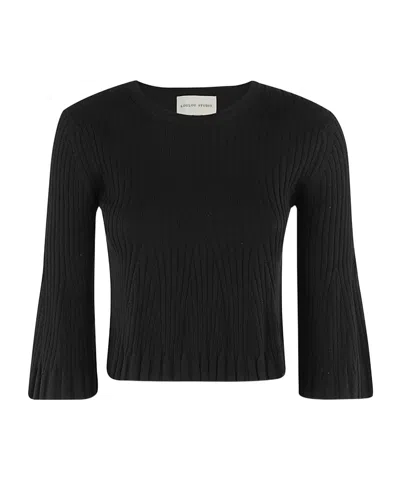 Loulou Studio Ammi Silk Blend Bell Sleeve Top In Black