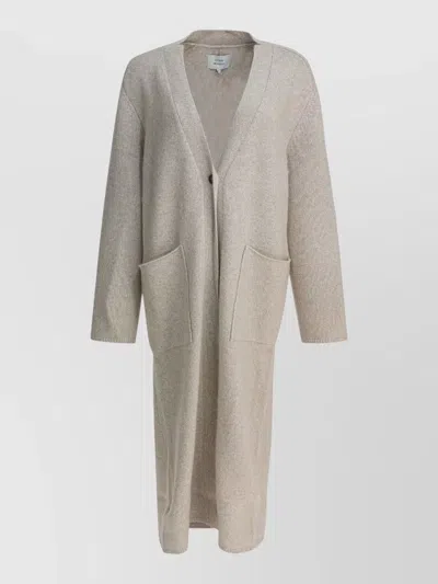 Loulou Studio Longline Knit Coat Front Pockets Raglan Sleeves In Gray