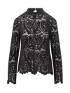 Loulou Studio Black Lace Top With Long Sleeves In Black