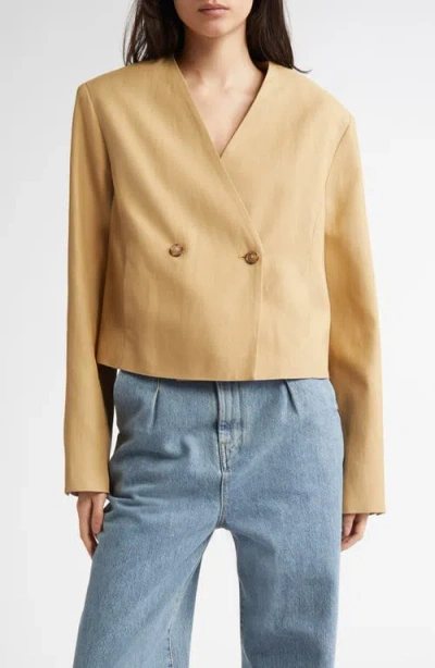 Loulou Studio Malli Double Breasted Crop Jacket In Dune