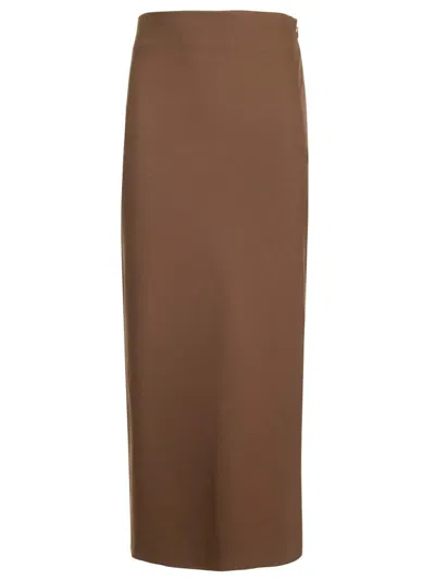 Loulou Studio Midi Pencil Skirt In Brown