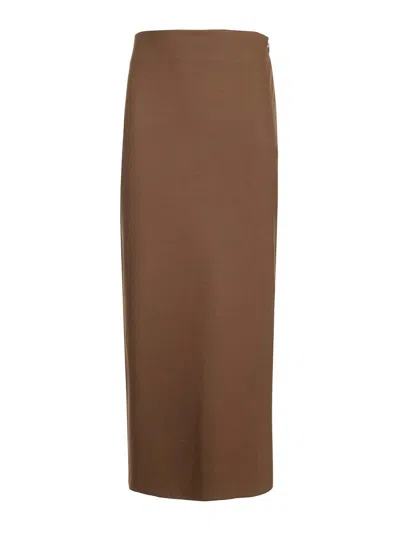 Loulou Studio Midi Pencil Skirt In Brown