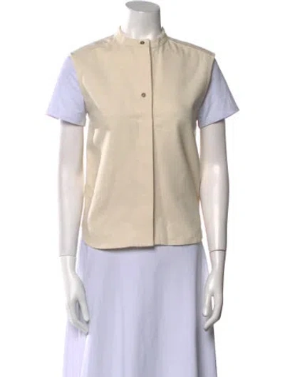 Pre-owned Loulou Studio Mock Neck Short Sleeve Button-up Top In Neutral
