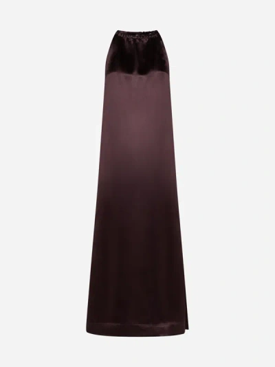 Loulou Studio Morene Silk Blend Halter Neck Long Dress In Midnight Bordeaux