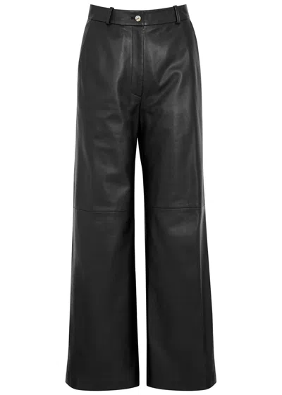 Loulou Studio Noro Black Leather Wide-leg Trousers In Brown