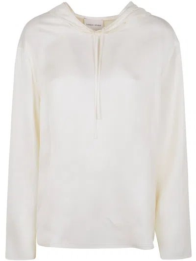 Loulou Studio Nuka Hooded Blouse In Neutral
