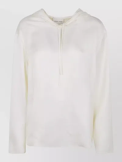 Loulou Studio Nuka Hooded Satin Blouse Relaxed Fit In Neutral