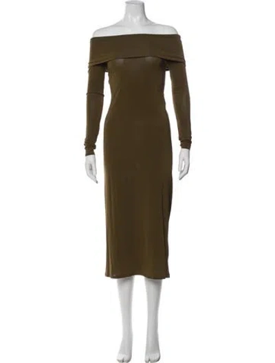 Pre-owned Loulou Studio Off-the-shoulder Midi Length Dress In Green