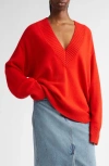 Loulou Studio Oversize Cashmere V-neck Sweater In Tomato