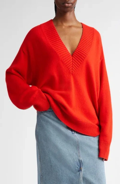 Loulou Studio Oversize Cashmere V-neck Sweater In Red