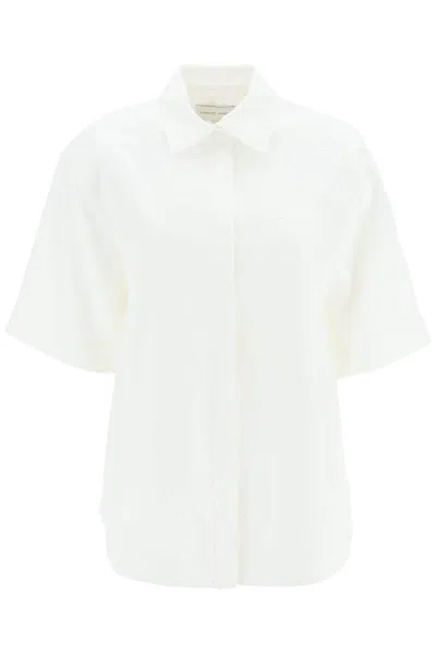 LOULOU STUDIO OVERSIZED VISCOSE AND LINEN SHORT-SLEEVED SHIRT