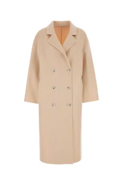 Loulou Studio Wool Blend Borneo Long Coat Lapels Pockets In Neutral