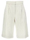 Loulou Studio Front Pleated Striped Bermuda Shorts With Pockets In White/black