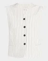 Loulou Studio Pinstripe Sleeveless Vest In Ivoryblack Stripes