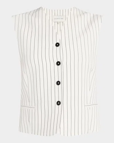 Loulou Studio Pinstripe Sleeveless Vest In Ivory Black Stripes