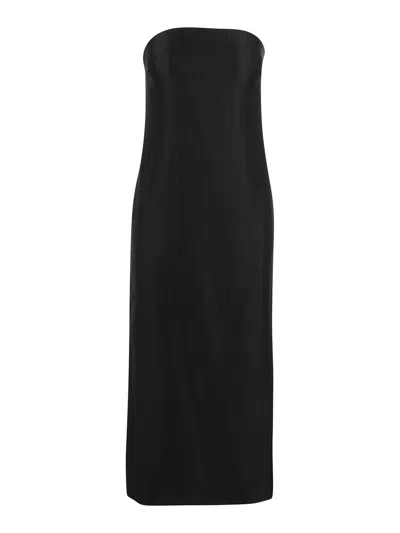 Loulou Studio Giulia Strapless Midi Skirt Back Slit In Black