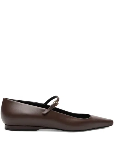 Loulou Studio Pointed-toe Buckle Ballet Flats In Brown
