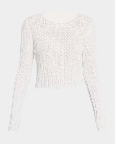 Loulou Studio Tinos Pointelle Knit Cropped Sweater In White