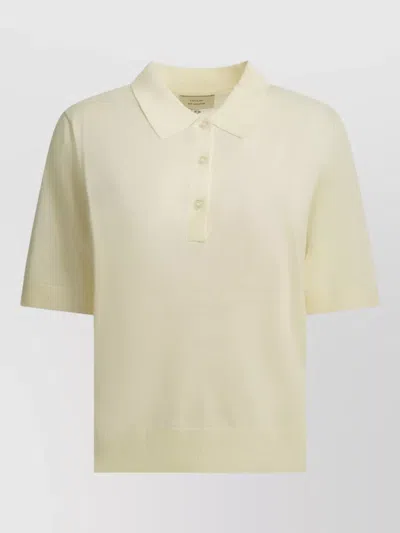 Loulou Studio Polo Knit Top Short Sleeves Ribbed Edges In Neutral