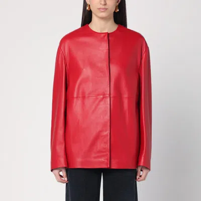 Loulou Studio Atalia Round Neck Leather Coat In Red