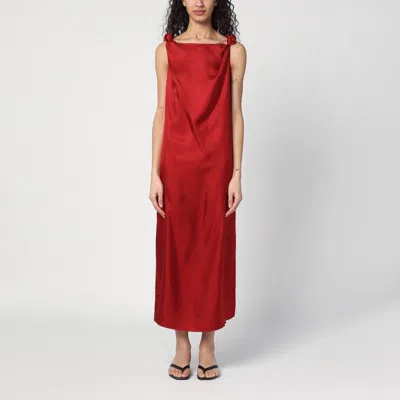Loulou Studio Moun Sleeveless Draped Silk Midi Dress In Red