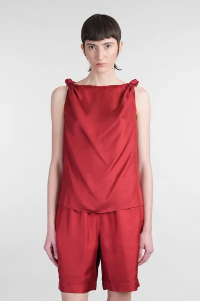 Loulou Studio Remy Sleeveless Draped Silk Top In Red