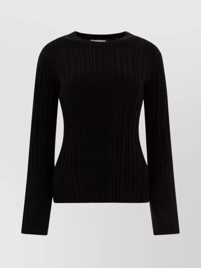 LOULOU STUDIO RIBBED CREW NECK LONG SLEEVE FITTED TOP