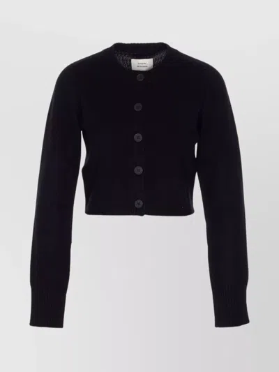 Loulou Studio Ribbed Crewneck Crop Knitwear With Long Sleeves In Black