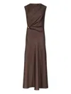 Loulou Studio Roan Draped Metal-ornament Midi Dress In Brown