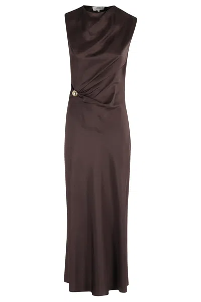 Loulou Studio Roan Sleeveless Draped Dress In Brown