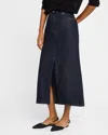 Loulou Studio Indigo Rona Denim Midi Skirt In Raw Wash